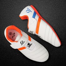 태권도화 운동화 어린이 남녀 도화 성인 무술 경연대회 트레이닝 합기도 슈즈 통기성, F 오렌지레더슈즈(슈즈백+양말)