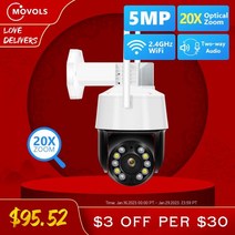 MOVOLS-20X 줌 무선 PTZ 5MP TUYA 와이파이 양방향 오디오 IP 카메라 AI 자동 추적 야외 방수 100m IR 보안 카메라, 5MP Add 128G TF Card_EU 플러그