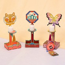 레디코 촛대 만들기 세트 어린이 diy 재료 전통 문양 공예 세트 민화 호롱불 led 초 키트 팬시 우드 돌봄 교실, 호랑이