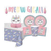 캐티콘 파티 용품 및 장식 접시 16인용 냅킨 컵 야행성 생일 배너 테이블보 센터피스 포