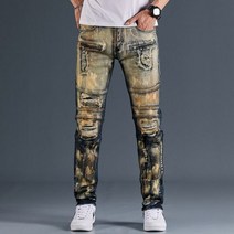 남성 바지 청바지 기관차 패션 데님 바지 바이커 남성 스트레이트 캐주얼 디자이너 찢어진 편안한 고급