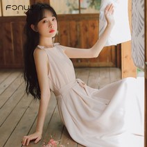 여성 홀터넥 쉬폰 롱 드레스 웨딩 스냅 촬영 원피스