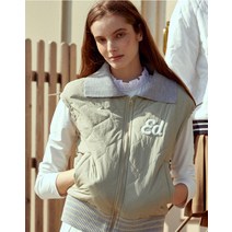 우먼 스웨터 카라 퀄티드 패딩 베스트 카키