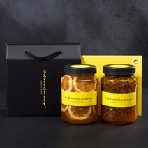 [초코써니 레몬청+패션후르츠청] 차 선물세트포장 500g 2병 에이드 카페 수제청 플레인요거트 과일청 답례품, ●1kg(레몬청+패션후르츠청)선물세트