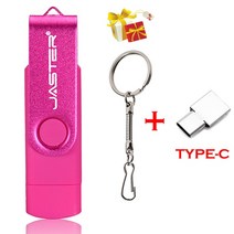 JASTER USB 플래시 드라이브 3in1 OTG 고속 U 디스크 64GB 회전식 메모리 스틱 무료 C 타입 어댑터 비, 02 pink_05 64GB