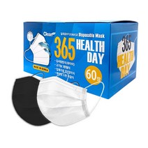 크린테크 365헬스데이 국산 일회용 귀안아픈 마스크 성인용 60매입(흰색/검정색/파란색/검정&회색), 검정&회색