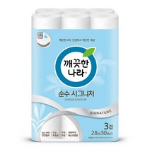 깨끗한나라 3겹데코 더 순수 천연펄프 롤화장지 27M, 3개, 30롤
