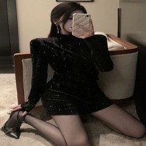 하트넥 도트패턴 슬림핏 캐주얼 데일리 점프수트 긴팔탑(블랙)