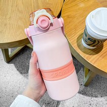POPSONIC 대용량 텀블러 스포츠 빨대컵 스테인리스 원터치 텀블러 손잡이 보온보냉 병, 벚꽃핑크, 950ml