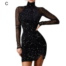 fregui 여성 짧은 원피스 긴소매 작은 스팽글 무릎 위의 Bodycon 외출
