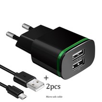 부품 EU 미국 플매트 카펫 러그 2 포트 LED 라이트 USB 충전기 5V 2A 벽 어댑터 휴대폰 마이크로 데이터 케이블 아이폰 호환 iPad 삼성 충전, [06] black, [01] EU