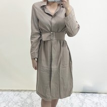 VANANA2 여성 하객 오피스 베이지 벨트 셔츠 원피스