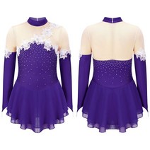 피겨연습복 피겨 스케이트 복 드레스 의상 어린이 소녀 발레 댄스 투투 피규어 스케이팅 드레스 긴 소매, 03 Purple_02 8