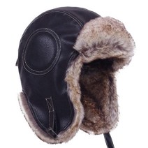 LIQUO Soviet Ushanka Bomber 겨울 방한 귀달이 Russian 트래퍼 햇 파일럿 항공 모자 Black Leather