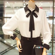 오더렛 오더렛 배색카라 리본 블라우스-3 (6545426)