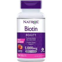 Natrol Biotin 5000 mcg Strawberry Flavor Fast Dissolve Tablets Extra Strength 250 Count null, 1