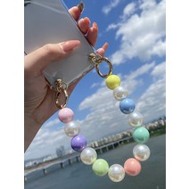 아이폰 갤럭시 LG 진주 구슬 스트랩 손목 체인 핸드폰줄 폰케이스SL103 왕구슬 반짝＋진주(실버오링)