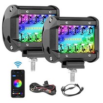 Niking Auto LED 포드 2피스 10.2cm(4인치) RGB 조명 바 멀티 컬러 작업 큐브 오프로드 운전 배선 하네스 안개등 트럭 픽업 UTV ATV SUV 보트용