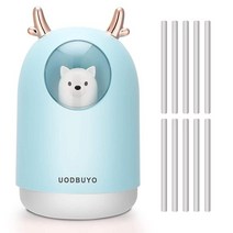 UODBUYO 휴대용 쿨 미스트 가습기 - 300ml USB 미니 공기 가습기 가습기 스틱 10개 침실 사무실 책상 자동차 여행용 7가지 색상 야간 조명 실내 가습기 (화이, Blue