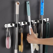끌림홈 스텐 청소도구 정리 걸이 거치대 홀더 밀대 대걸레 막대 마대 욕실 꽂이 물걸레, 3구(+접착제)