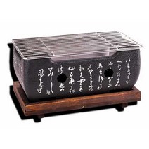 일본식 개인 화로 미니 숯불 바비큐 그릴 캠핑 화덕 1인용 혼술 불판, 소형 + 나무 받침대 +그릴