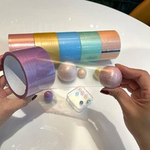유니커블 7.2cm 파스텔 진주 펄 끈끈이 볼 테이프 공 만들기 장난감 찐득이 말랑이 주물럭 공놀이 키덜트 뽁뽁이 팝잇 재미있는 촉감 집콕 놀이 스트레스해소 아트 토이 재료, 원색C4.8CM WC488-2