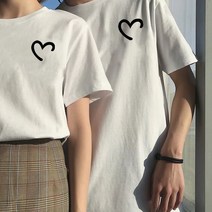 반팔 티 커플 남녀 하트 프린트 순면 캐주얼 상의 뉴타임즈53668