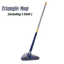 360 ° 회전식 청소 걸레 재사용 가능한 삼각형 걸레 긴 손잡이 자동 짜기 걸레 스핀 걸레 습식 건식 스크러버 브러시 385ea3, 03 Blue x 1 Cloth