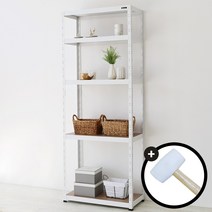 슈랙엣홈 무볼트 조립식앵글선반 5단 블랙 화이트 앵글선반 [ 조립용 고무망치 증정 ], 선반 5단1800 화이트/600x300 (WxD)