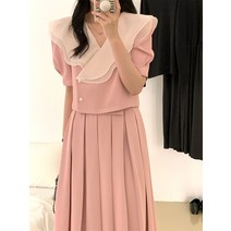 아르띠콜로 여성 세미 정장 핑크 프릴 투피스