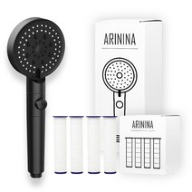 아리니나 필터샤워기 6단 분사조절 온오프 샤워기 헤드 나노섬유 필터 리필 각도조절 거치대 샤워줄, 샤워기+필터4개, 블랙