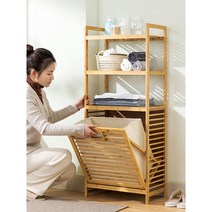 원목 슬라이딩 빨래바구니 대나무 햄퍼 선반 수납 정리대, 01. 3단 가로40cm