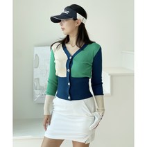 배색 브이넥 가디건 라운딩 필드룩 여성 가을 골프웨어