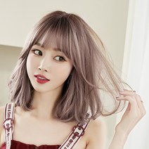 가발 여자 단발머리 배꽃머리 어깨끈 풀커버 내추럴 볼륨 쇄골머리 곱슬머리 이너, 핑크아마(탑염색브라운)36Cm