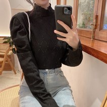 나루니 W05773 반목블라우스 목티블라우스 레이스블라우스 프릴 그물패턴