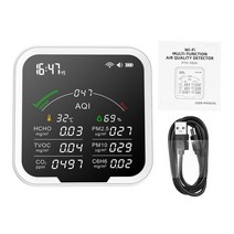 휴대용 대기질 계량기. 온도 및 테스터. 이산화탄소 HCHO. TVOC. PM2.5. AQI. C6H6, 01 WHITE