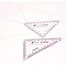 투명 눈금 직각 정 삼각자 2개 세트 목공 제도 기구 측정 도형 인치