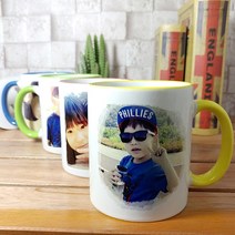 손잡이칼라 포토머그컵 사진 로고 캐릭터 그림작품 캘리그라피 인쇄제작, 단면인쇄