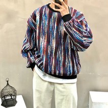 맨스토리 / 기모 파스텔바코드 스트라이프 남자 겨울 맨투맨