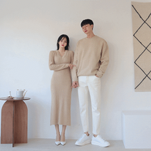V Neck Long & Short Knit Similar - (3color) #1089 커플룩/시밀러룩/데이트룩/골지원피스/원피스/연말룩/남여공용/니트/커플니트
