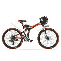 풀카본자전거 K660 강력한 접이식 전기 48V 400W 산악 풀 서스펜션 고 스틸, 26인치 48V 18A, 레드 블랙