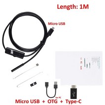 스마트폰 내시경 배관 카메라 7mm 2 in 1 USB 미니 캠코더 방수 6 led 검사, 2m type-c otg USB