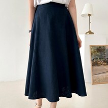린넨 롱스커트 A라인 플레어 봄 여름 뒷밴딩