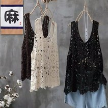 루즈핏 캐주얼 여성 레이스 나시 니트 조끼