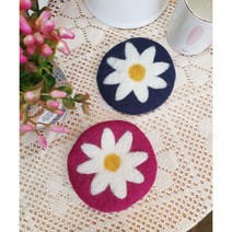 양모펠트 플라워 컵받침 (자주/네이비), 자주