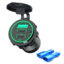 주행충전기 차량 시거잭 충전기 궐련 라이터 소켓 usb 12v-24v qc3.0 선박용 led 전압계로 빠른 충전 전화 충전 오토바이 오토바이, 2pd qc 녹색