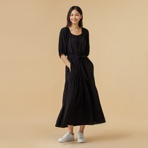 [JAJU/자주] 여 패턴 반팔 원피스_블랙