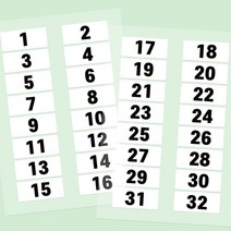 70X30mm 학교 사물함 스티커 1-32번 32조각 1세트 번호 숫자 넘버 신발장 책상