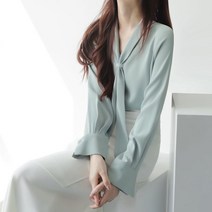 SJW 봄가을 남방 셔츠 정장 블라우스 무지 스카프 넥타이 빅사이즈 긴팔 여성상의 4컬러