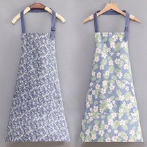 젬버트 2개 방수 플라워 무늬 주방 원피스 앞치마 2개 세트, 블루+블루(D)